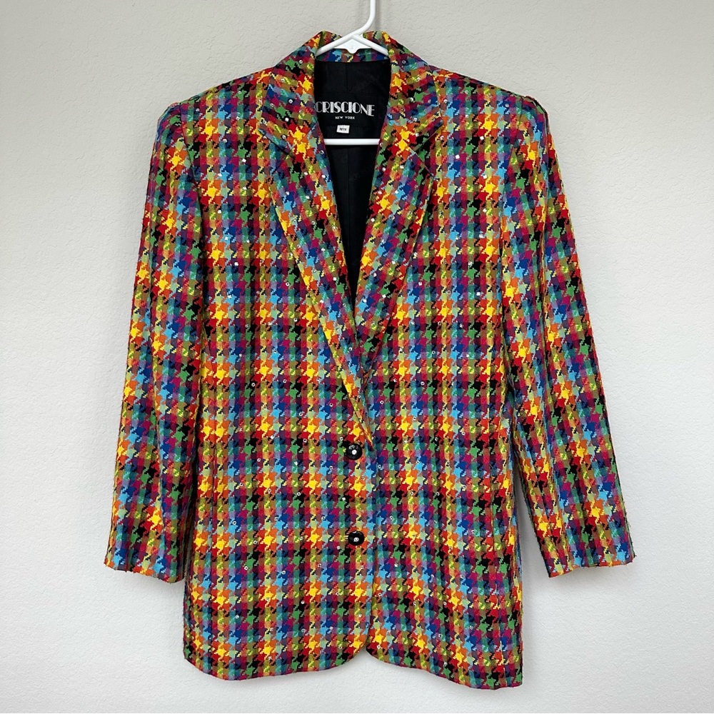Vintage Criscione Multicolor Houndstooth Blazer with Rhinestones PL
